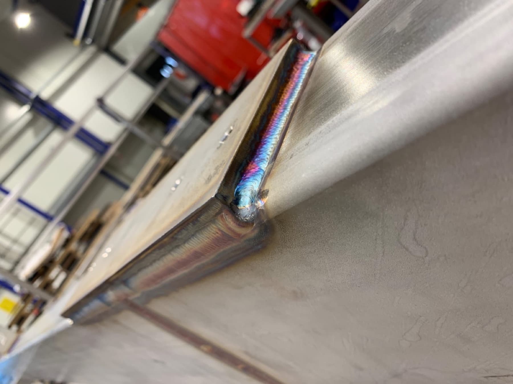 Close-up of a weld bead on a stainless steel part fabricated by AM Welding