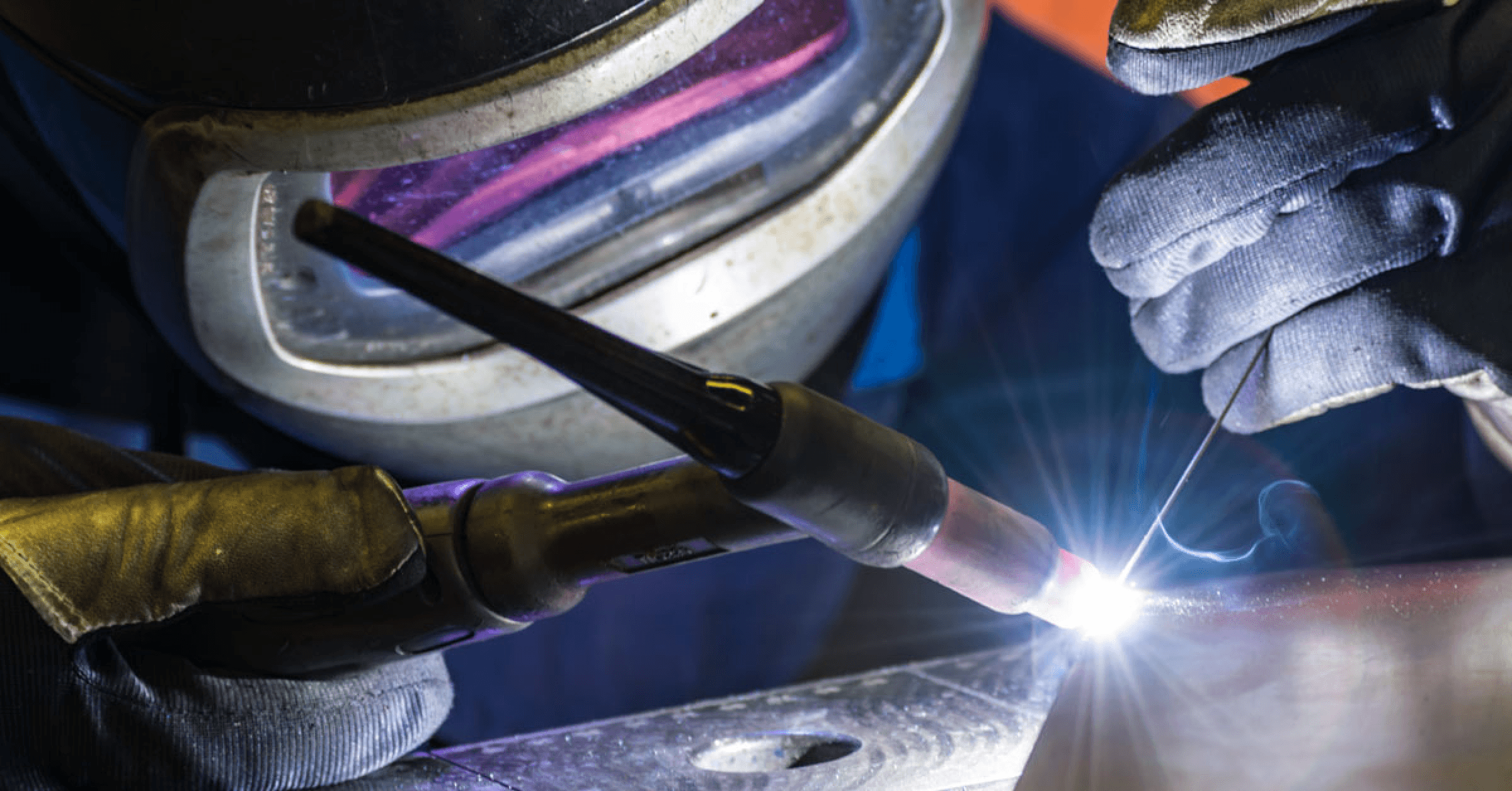 Close-up of TIG welding a stainless steel part in the AM Welding workshop